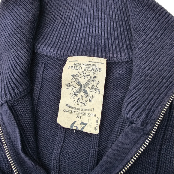 Polo Jeans 100% Cotton Blue 1/4 Zip High Neck Sweater Size 2XT - Picture 2 of 4